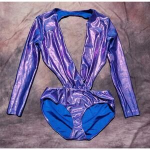 Women’s AMERICAN APPAREL Spandex Liquid Lurex Purple Metallic Bodysuit Size L